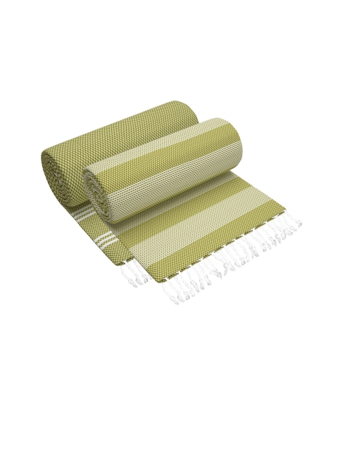 

Story@home Set Of 2 Olive Green & White Striped 200 GSM Pure Cotton Bath Towel