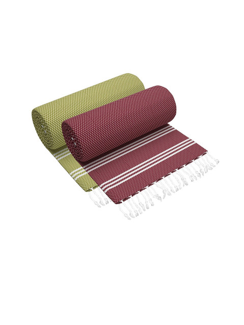 

Story@home Set Of 2 Olive & Maroon Striped 200 GSM Pure Cotton Bath Towel