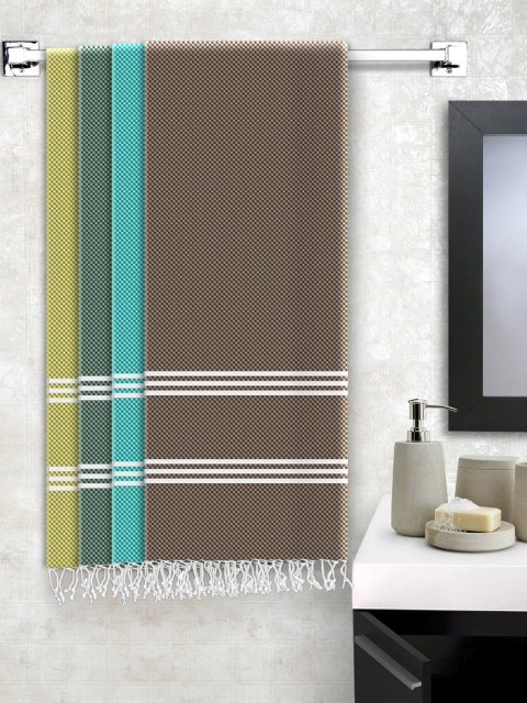 

Story@home Set Of 4 Olive & Teal Printed Pure Cotton 200 GSM Bath Towel