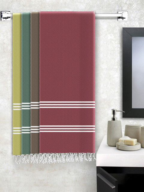 

Story@home Set Of 4 Printed Pure Cotton 200 GSM Bath Towel, Olive