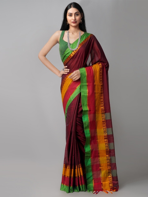 

Unnati Silks Maroon & Green Woven Design Pure Handloom Narayan Peth Saree