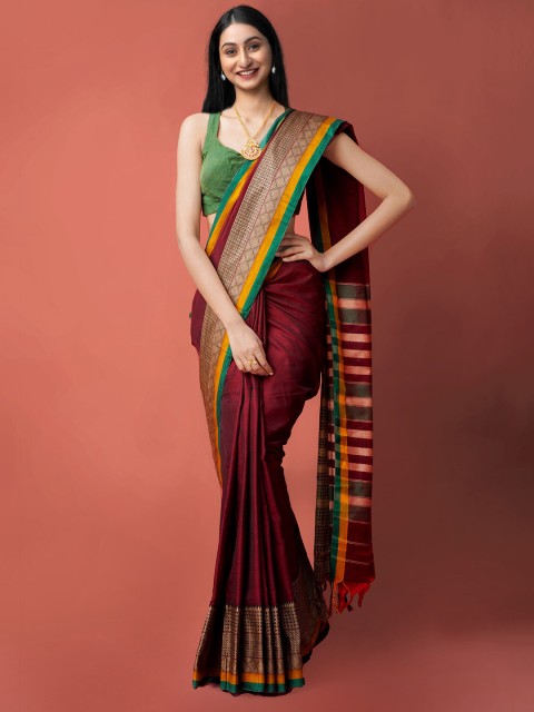 

Unnati Silks Maroon & Green Woven Design Pure Handloom Narayan Peth Saree