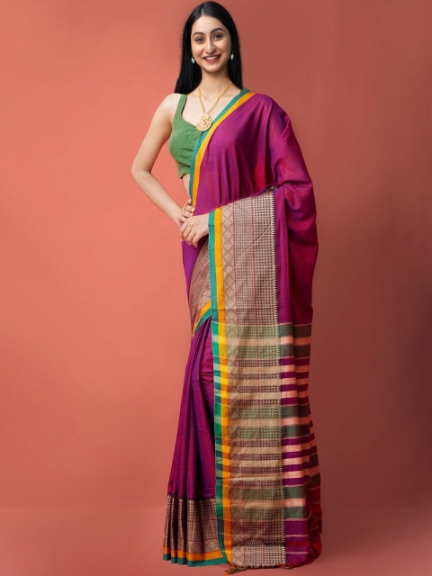 

Unnati Silks Purple & Beige Woven Design Pure Cotton Narayan Peth Handloom Saree