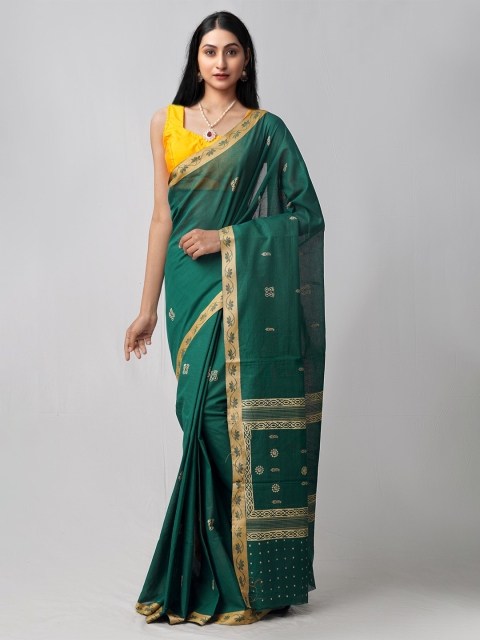 

Unnati Silks Green & Gold-Toned Woven Design Pure Handloom Venkatgiri Saree