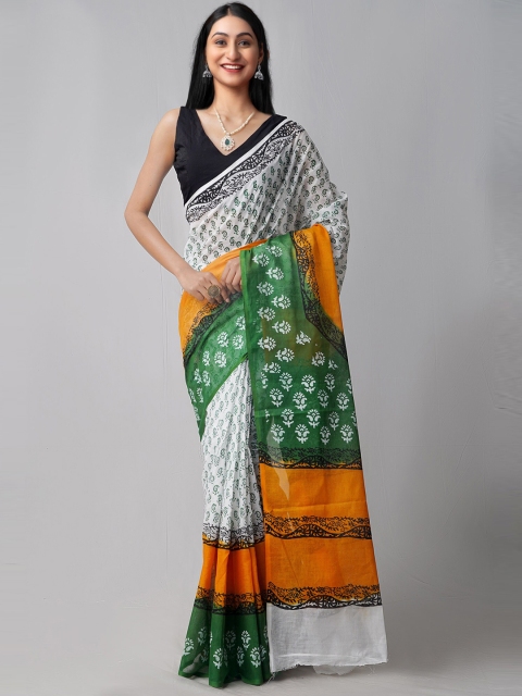 

Unnati Silks White & Green Ethnic Motifs Pure Cotton Kota Saree