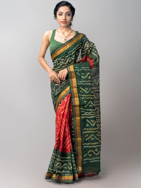 

Unnati Silks Maroon & Green Tie and Dye Pure Cotton Bandhani Saree