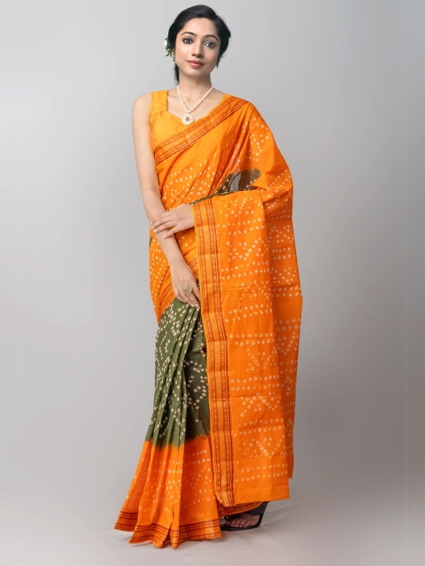 

Unnati Silks Green & Yellow Tie and Dye Printed Pure Cotton Bandhani Saree
