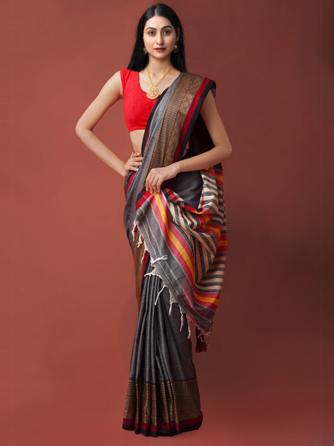 

Unnati Silks Grey & Red Woven Design Pure Cotton Narayan Peth Saree