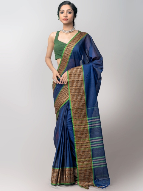 

Unnati Silks Blue & Green Woven Design Pure Cotton Kanjeevaram Saree