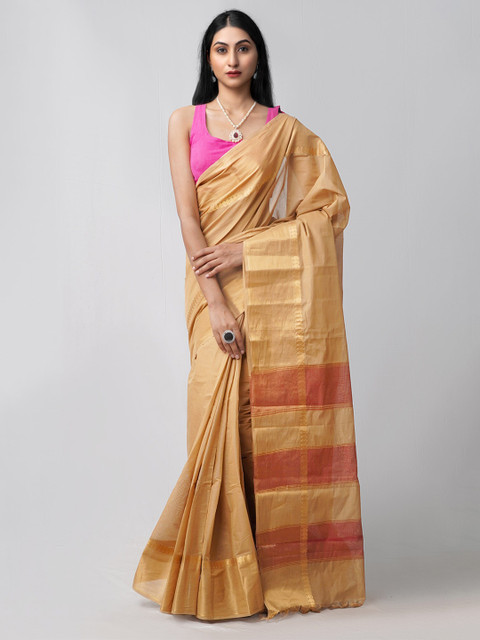 

Unnati Silks Brown & Pink Woven Design Pure Cotton Uppada Saree
