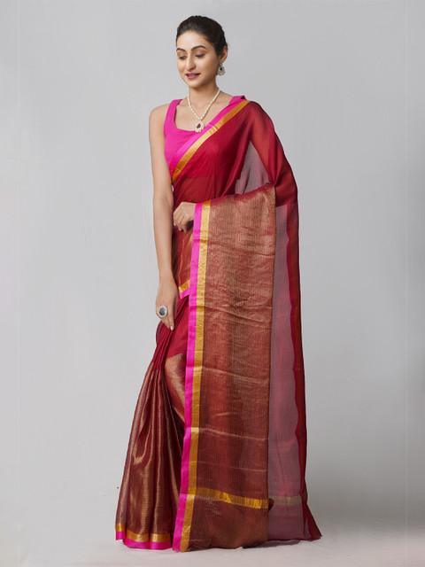 

Unnati Silks Maroon & Magenta Woven Design Zari Pure Silk Kota Saree