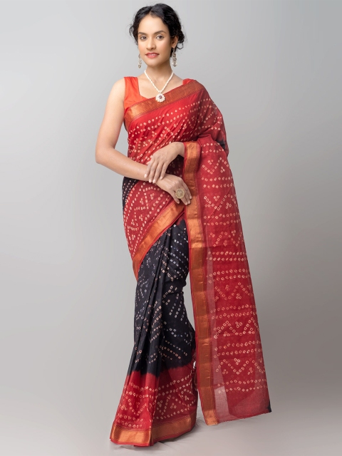 

Unnati Silks Black & Pink Tie and Dye Pure Cotton Bandhani Saree