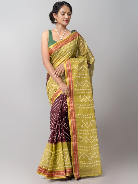 

Unnati Silks Burgundy & Green Tie and Dye Pure Cotton Bandhani Saree