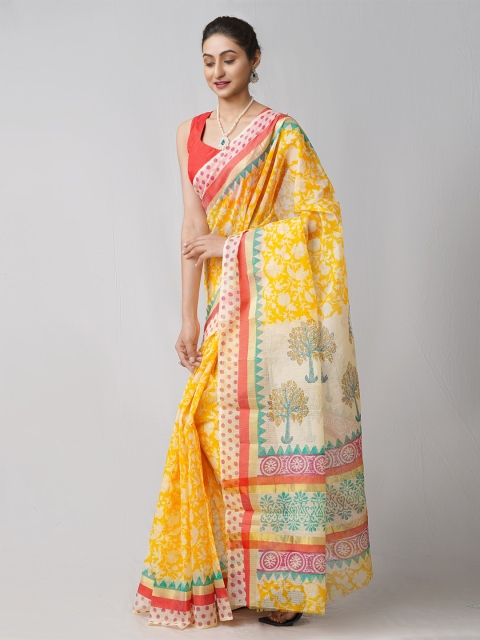 

Unnati Silks Beige & Red Floral Zari Pure Cotton Kota Saree