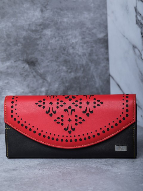 

K London Women Red & Black Ethnic Motifs Cut Work Leather Envelope