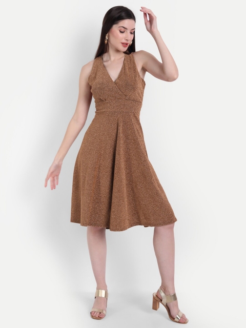 

BROADSTAR Mustard Yellow Mustard Shimmer A-Line Dress with Styled Back