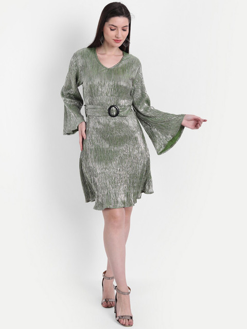 

BROADSTAR Olive Green Embellished Sheath Dress