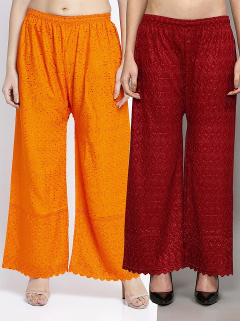

Jinfo Women Pack of 2 Printed Flared Knitted Ethnic Palazzos, Orange