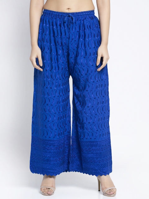 

Jinfo Women Blue Printed Flared Knitted Ethnic Palazzos