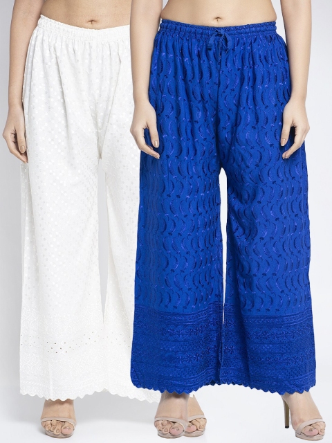 

Jinfo Women Pack of 2 Printed Flared Cotton Knitted Ethnic Palazzos, Blue