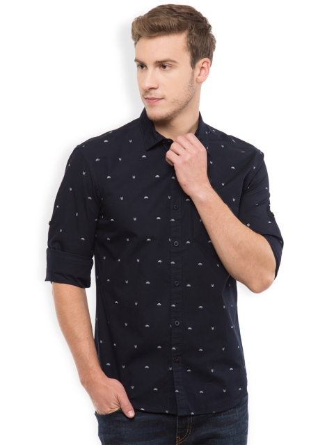 

HIGHLANDER Men Navy Printed Slim Fit Casual Shirt, Navy blue