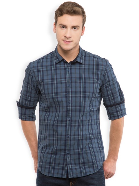

HIGHLANDER Men Blue Checked Slim Fit Casual Shirt