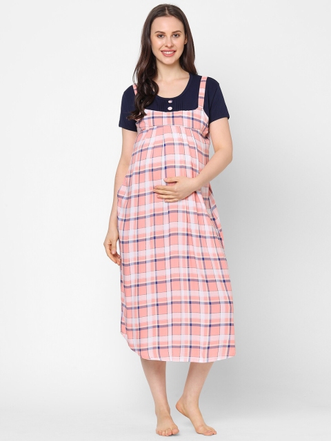

Sweet Dreams Peach-Coloured Checked Nightdress