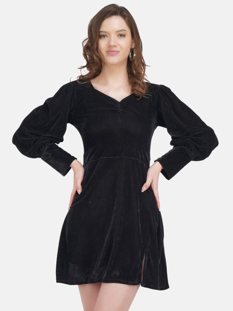 

STALK Black Velvet Rusched Skater Dress