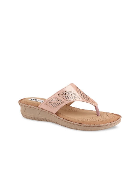 

THE WHITE POLE Women Pink Embellished Leather Ethnic Open Toe Flats
