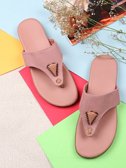 

THE WHITE POLE Women Pink Ethnic T-Strap Flats