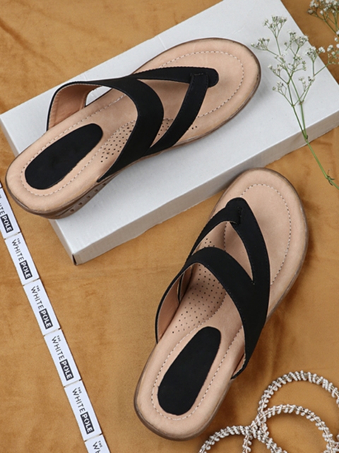 

THE WHITE POLE Women Black Ethnic Open Toe Flats