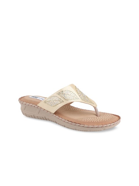 

THE WHITE POLE Women Gold-Toned Ethnic T-Strap Flats