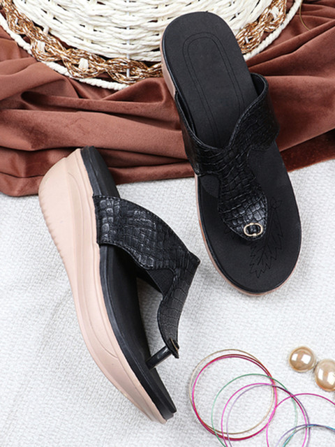 

THE WHITE POLE Women Black Solid Open Toe Flats