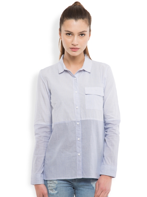 

Tokyo Talkies Women White Classic Fit Striped Casual Shirt