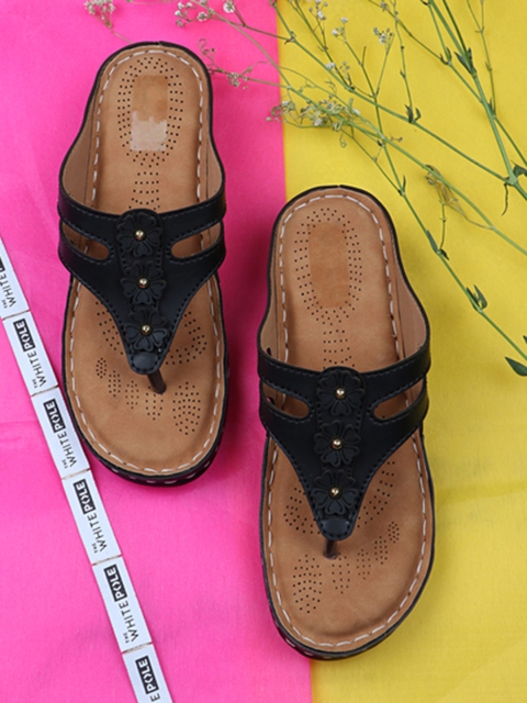 

THE WHITE POLE Women Black Ethnic Open Toe Flats