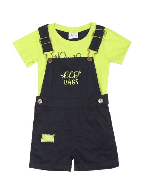 

Donuts Boys Navy Blue & Green Printed Dungarees With T-Shirt