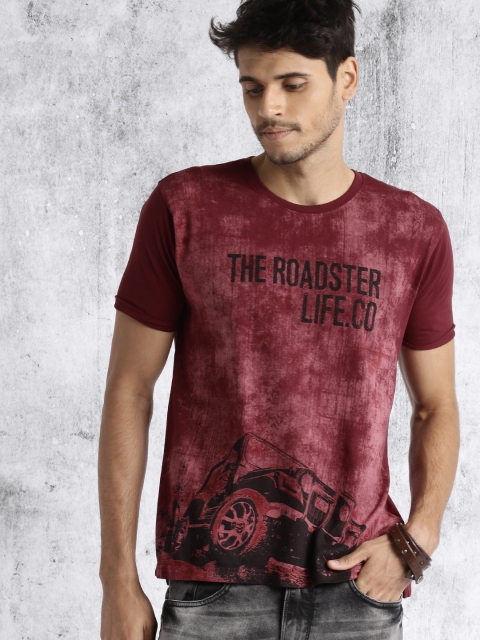 

Roadster Men Maroon Printed Round Neck T-shirt