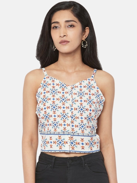

People Off White Ethnic Print Crop Top