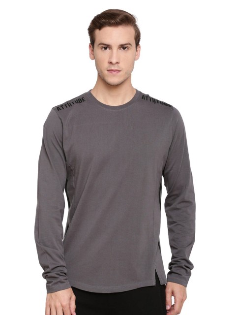 

ATTIITUDE Men Grey High Neck Bio Finish Raw Edge Slim Fit T-shirt