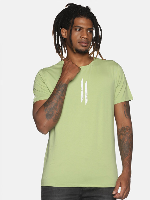 

ATTIITUDE Men Lime Green & White Brand Logo Printed Dry Fit T-shirt