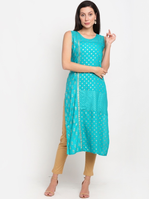 

Lovely Lady Women Green Geometric Thread Work Kurta