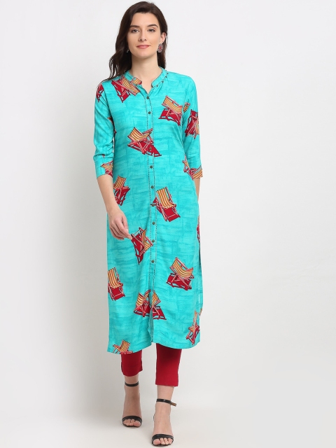 

Lovely Lady Women Sea Green Quirky Printed Kurta