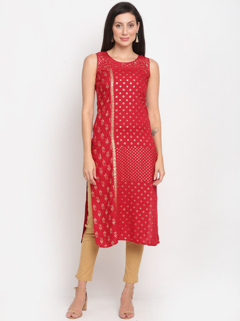 

Lovely Lady Women Red & Gold-Toned Geometric Kurta