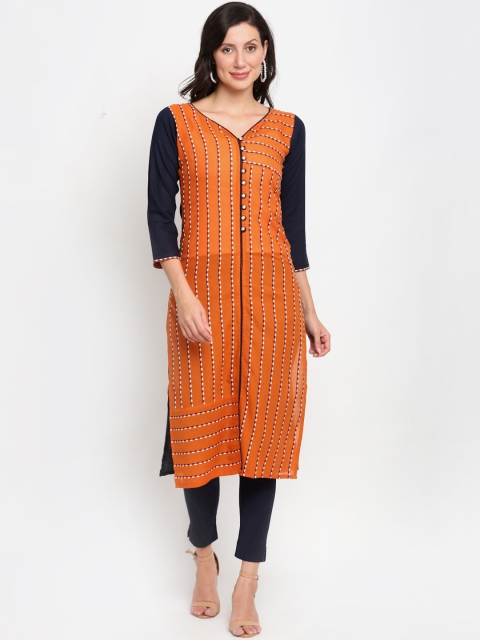 

Lovely Lady Women Rust & Navy Blue Geometric Kurta