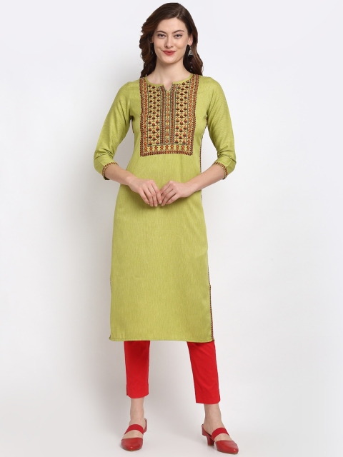 

Lovely Lady Women Lime Green Ethnic Motifs Embroidered Kurta