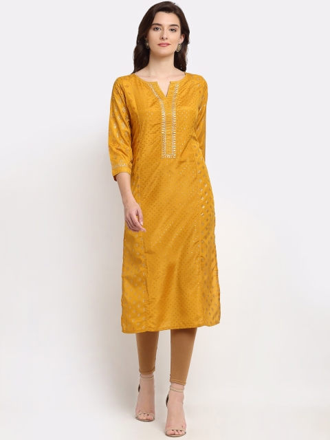 

Lovely Lady Woman Mustard Yellow Foil Print Printed Kurta