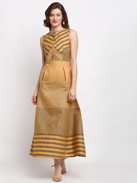 

Lovely Lady Beige Striped Ethnic A-Line Maxi Dress