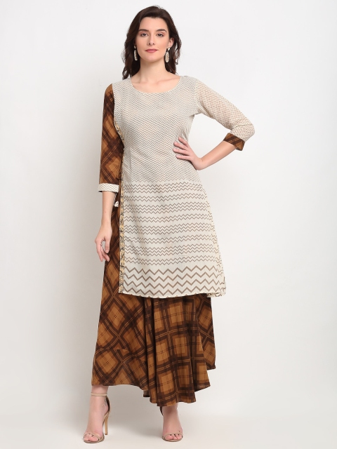 

Lovely Lady Brown & Beige Printed Layered Anarkali Kurta