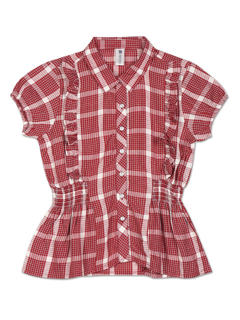 

Cherokee Maroon & White Checked Cinched Waist Shirt Style Top