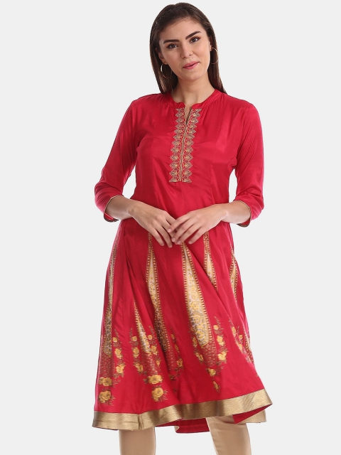 

Anahi Women Pink & Gold Yoke Design Kurta